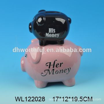 Cute double pigs shaped ceramic coin banks,ceramic coin boxes